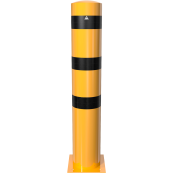 Bollard | steel tube  273 x 5 mm | yellow / black | For doweling | total height: 1500 mm | with steel cap with concrete anchor